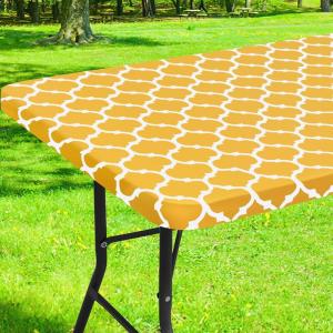 imageSmiry Rectangle Picnic Table Cover Waterproof Elastic Fitted Camping Tablecloths for 6 Foot Tables Wipeable Flannel Backed Vinyl Tablecloth Protector for Indoor Outdoor Coffee 30x72 InchesMustard Yellow