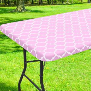 imageSmiry Rectangle Picnic Table Cover Waterproof Elastic Fitted Camping Tablecloths for 6 Foot Tables Wipeable Flannel Backed Vinyl Tablecloth Protector for Indoor Outdoor Coffee 30x72 InchesPink
