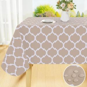 imageSmiry Round Plastic Table Cloth Waterproof Vinyl Tablecloth with Flannel Backing for Round Tables Wipeable Spillproof Tablecloths for Dining Camping Indoor and Outdoor 60quot Round RedKhaki