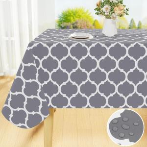 imageSmiry Round Plastic Table Cloth Waterproof Vinyl Tablecloth with Flannel Backing for Round Tables Wipeable Spillproof Tablecloths for Dining Camping Indoor and Outdoor 60quot Round RedGrey