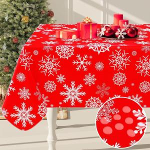imageSmiry Round Plastic Table Cloth Waterproof Vinyl Tablecloth with Flannel Backing for Round Tables Wipeable Spillproof Tablecloths for Dining Camping Indoor and Outdoor 60quot Round RedChristmas Red