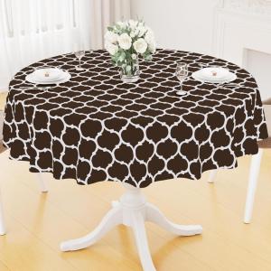 imageSmiry Round Plastic Table Cloth Waterproof Vinyl Tablecloth with Flannel Backing for Round Tables Wipeable Spillproof Tablecloths for Dining Camping Indoor and Outdoor 60quot Round RedCoffee