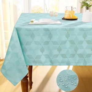 imageSmiry Thanksgiving Tablecloth 60x84 Inch Fall Waterproof Damask Table Cloth for Rectangle Table Autumn Leaves Fabric Jacquard Table Covers for Harvest Parties and Holiday Dinner BeigeTurquoise