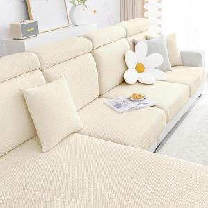 imageSmiry Waterproof Couch Cushion Covers Stretch Jacquard Thick Sofa Cushion Covers Washable Seat Slipcover Elastic Furniture Protector for Pets Kid 2PC CamelBeige