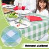 imageSmiry Round Plastic Table Cloth Waterproof Vinyl Tablecloth with Flannel Backing Wipeable Buffalo Plaid Table Cover for Dining Indoor and Outdoor Black ampamp White 60quot RoundSage Green  White