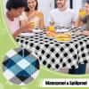 imageSmiry Round Plastic Table Cloth Waterproof Vinyl Tablecloth with Flannel Backing Wipeable Buffalo Plaid Table Cover for Dining Indoor and Outdoor Black ampamp White 60quot RoundBlack  White