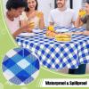 imageSmiry Round Plastic Table Cloth Waterproof Vinyl Tablecloth with Flannel Backing Wipeable Buffalo Plaid Table Cover for Dining Indoor and Outdoor Black ampamp White 60quot RoundBlue  White