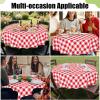 imageSmiry Round Plastic Table Cloth Waterproof Vinyl Tablecloth with Flannel Backing Wipeable Buffalo Plaid Table Cover for Dining Indoor and Outdoor Black ampamp White 60quot RoundRed  White