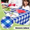 imageSmiry Round Plastic Table Cloth Waterproof Vinyl Tablecloth with Flannel Backing Wipeable Buffalo Plaid Table Cover for Dining Indoor and Outdoor Black ampamp White 60quot RoundBlue  White