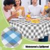 imageSmiry Round Plastic Table Cloth Waterproof Vinyl Tablecloth with Flannel Backing Wipeable Buffalo Plaid Table Cover for Dining Indoor and Outdoor Black ampamp White 60quot RoundGrey  White