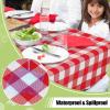 imageSmiry Round Plastic Table Cloth Waterproof Vinyl Tablecloth with Flannel Backing Wipeable Buffalo Plaid Table Cover for Dining Indoor and Outdoor Black ampamp White 60quot RoundRed  White