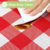 imageSmiry Round Plastic Table Cloth Waterproof Vinyl Tablecloth with Flannel Backing Wipeable Buffalo Plaid Table Cover for Dining Indoor and Outdoor Black ampamp White 60quot RoundRed  White