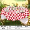 imageSmiry Round Plastic Table Cloth Waterproof Vinyl Tablecloth with Flannel Backing Wipeable Buffalo Plaid Table Cover for Dining Indoor and Outdoor Black ampamp White 60quot RoundRed  White