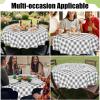 imageSmiry Round Plastic Table Cloth Waterproof Vinyl Tablecloth with Flannel Backing Wipeable Buffalo Plaid Table Cover for Dining Indoor and Outdoor Black ampamp White 60quot RoundGrey  White