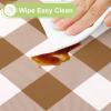 imageSmiry Round Plastic Table Cloth Waterproof Vinyl Tablecloth with Flannel Backing Wipeable Buffalo Plaid Table Cover for Dining Indoor and Outdoor Black ampamp White 60quot RoundBrown  White