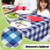 imageSmiry Round Plastic Table Cloth Waterproof Vinyl Tablecloth with Flannel Backing Wipeable Buffalo Plaid Table Cover for Dining Indoor and Outdoor Black ampamp White 60quot RoundNavy  White