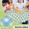 imageSmiry Round Plastic Table Cloth Waterproof Vinyl Tablecloth with Flannel Backing Wipeable Buffalo Plaid Table Cover for Dining Indoor and Outdoor Black ampamp White 60quot RoundSage Green  White