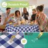 imageSmiry Round Plastic Table Cloth Waterproof Vinyl Tablecloth with Flannel Backing Wipeable Buffalo Plaid Table Cover for Dining Indoor and Outdoor Black ampamp White 60quot RoundNavy  White