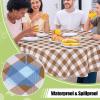 imageSmiry Round Plastic Table Cloth Waterproof Vinyl Tablecloth with Flannel Backing Wipeable Buffalo Plaid Table Cover for Dining Indoor and Outdoor Black ampamp White 60quot RoundBrown  White