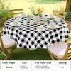 imageSmiry Round Plastic Table Cloth Waterproof Vinyl Tablecloth with Flannel Backing Wipeable Buffalo Plaid Table Cover for Dining Indoor and Outdoor Black ampamp White 60quot RoundBlack  White