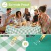 imageSmiry Round Plastic Table Cloth Waterproof Vinyl Tablecloth with Flannel Backing Wipeable Buffalo Plaid Table Cover for Dining Indoor and Outdoor Black ampamp White 60quot RoundSage Green  White