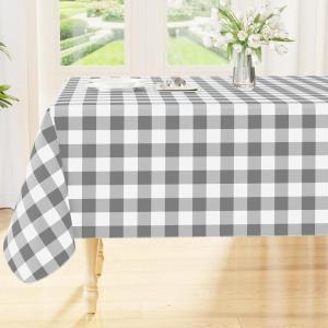 imageSmiry Round Plastic Table Cloth Waterproof Vinyl Tablecloth with Flannel Backing Wipeable Buffalo Plaid Table Cover for Dining Indoor and Outdoor Black ampamp White 60quot RoundGrey  White