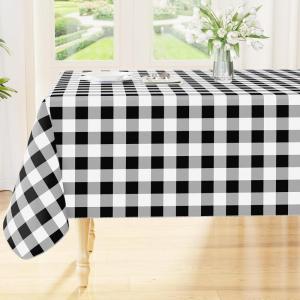 imageSmiry Round Plastic Table Cloth Waterproof Vinyl Tablecloth with Flannel Backing Wipeable Buffalo Plaid Table Cover for Dining Indoor and Outdoor Black ampamp White 60quot RoundBlack  White