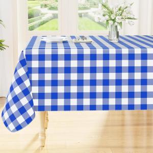 imageSmiry Round Plastic Table Cloth Waterproof Vinyl Tablecloth with Flannel Backing Wipeable Buffalo Plaid Table Cover for Dining Indoor and Outdoor Black ampamp White 60quot RoundBlue  White