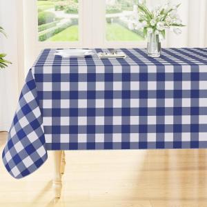imageSmiry Round Plastic Table Cloth Waterproof Vinyl Tablecloth with Flannel Backing Wipeable Buffalo Plaid Table Cover for Dining Indoor and Outdoor Black ampamp White 60quot RoundNavy  White