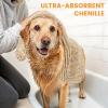 imageSmiry Chenille Dog Drying Towel Extra Absorbent Bath Towel for Mud Dogs Ultra Soft Quick Dry Pet Wash Mitt for Bathing Grooming and PostWalk Cleaning 31x13 Inches GreyBeige