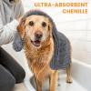imageSmiry Chenille Dog Drying Towel Extra Absorbent Bath Towel for Mud Dogs Ultra Soft Quick Dry Pet Wash Mitt for Bathing Grooming and PostWalk Cleaning 31x13 Inches GreyDark Grey