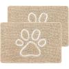 imageSmiry 2 Piece Dog Door Mat for Muddy Paws Absorbent Dirt Trapper Non Slip Quick Dry Washable Chenille Mat for Mud Dogs Entry Rug for Indoor and Outdoor 30x20 Inches BrownBeige