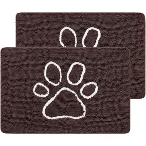 imageSmiry 2 Piece Dog Door Mat for Muddy Paws Absorbent Dirt Trapper Non Slip Quick Dry Washable Chenille Mat for Mud Dogs Entry Rug for Indoor and Outdoor 30x20 Inches BrownBrown