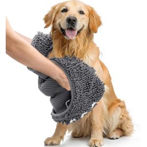 imageSmiry Chenille Dog Drying Towel Extra Absorbent Bath Towel for Mud Dogs Ultra Soft Quick Dry Pet Wash Mitt for Bathing Grooming and PostWalk Cleaning 31x13 Inches GreyDark Grey