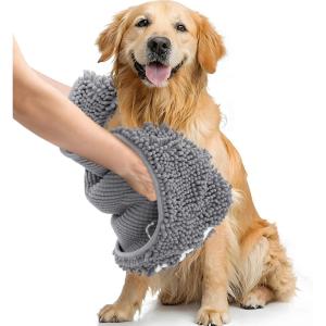 imageSmiry Chenille Dog Drying Towel Extra Absorbent Bath Towel for Mud Dogs Ultra Soft Quick Dry Pet Wash Mitt for Bathing Grooming and PostWalk Cleaning 31x13 Inches GreyGrey