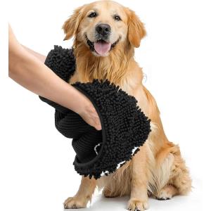 imageSmiry Chenille Dog Drying Towel Extra Absorbent Bath Towel for Mud Dogs Ultra Soft Quick Dry Pet Wash Mitt for Bathing Grooming and PostWalk Cleaning 31x13 Inches GreyBlack