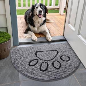 imageSmiry Half Circle Dog Door Mat for Muddy Paws Absorbent Dirt Trapper Non Slip Quick Dry Washable Chenille Mat for Mud Dogs Entry Rug for Indoor and Outdoor 30x20 Inches GreyGrey