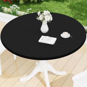 imageSmiry Round Spandex Tablecloth Elastic Fitted Washable Tablecloths for 36quot44quot Tables Waterpoof Stretch Picnic Table Cover for Dining Indoor and Outdoor BeigeBlack