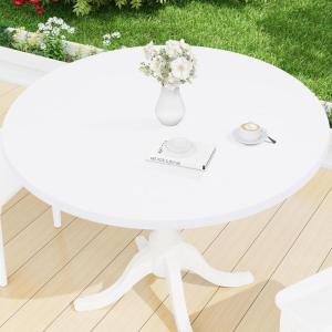 imageSmiry Round Spandex Tablecloth Elastic Fitted Washable Tablecloths for 36quot44quot Tables Waterpoof Stretch Picnic Table Cover for Dining Indoor and Outdoor BeigeWhite