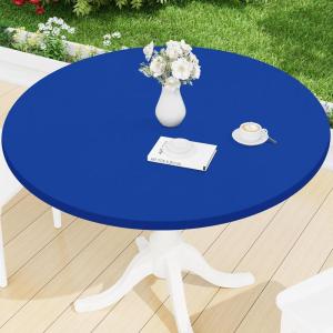 imageSmiry Round Spandex Tablecloth Elastic Fitted Washable Tablecloths for 36quot44quot Tables Waterpoof Stretch Picnic Table Cover for Dining Indoor and Outdoor BeigeBlue