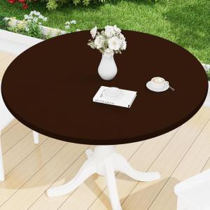 imageSmiry Round Spandex Tablecloth Elastic Fitted Washable Tablecloths for 36quot44quot Tables Waterpoof Stretch Picnic Table Cover for Dining Indoor and Outdoor BeigeCoffee