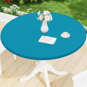 imageSmiry Round Spandex Tablecloth Elastic Fitted Washable Tablecloths for 36quot44quot Tables Waterpoof Stretch Picnic Table Cover for Dining Indoor and Outdoor BeigeTurquoise