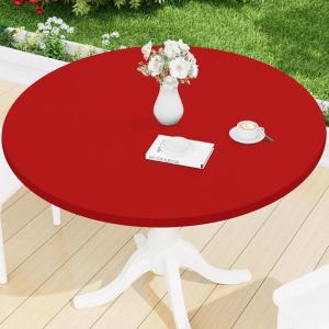 imageSmiry Round Spandex Tablecloth Elastic Fitted Washable Tablecloths for 36quot44quot Tables Waterpoof Stretch Picnic Table Cover for Dining Indoor and Outdoor BeigeRed