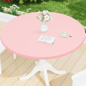 imageSmiry Round Spandex Tablecloth Elastic Fitted Washable Tablecloths for 36quot44quot Tables Waterpoof Stretch Picnic Table Cover for Dining Indoor and Outdoor BeigePink