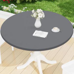 imageSmiry Round Spandex Tablecloth Elastic Fitted Washable Tablecloths for 36quot44quot Tables Waterpoof Stretch Picnic Table Cover for Dining Indoor and Outdoor BeigeGrey