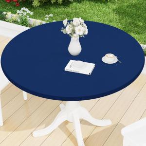 imageSmiry Round Spandex Tablecloth Elastic Fitted Washable Tablecloths for 36quot44quot Tables Waterpoof Stretch Picnic Table Cover for Dining Indoor and Outdoor BeigeNavy