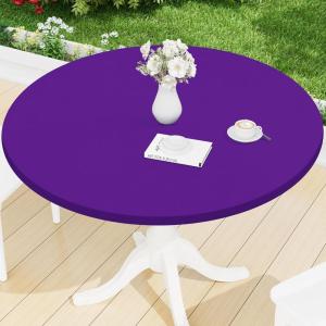 imageSmiry Round Spandex Tablecloth Elastic Fitted Washable Tablecloths for 36quot44quot Tables Waterpoof Stretch Picnic Table Cover for Dining Indoor and Outdoor BeigePurple
