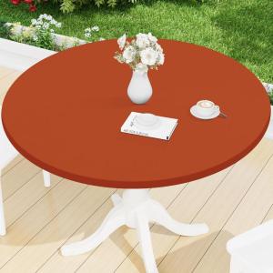 imageSmiry Round Spandex Tablecloth Elastic Fitted Washable Tablecloths for 36quot44quot Tables Waterpoof Stretch Picnic Table Cover for Dining Indoor and Outdoor BeigeRust