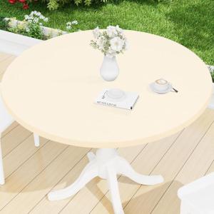imageSmiry Round Spandex Tablecloth Elastic Fitted Washable Tablecloths for 36quot44quot Tables Waterpoof Stretch Picnic Table Cover for Dining Indoor and Outdoor BeigeBeige