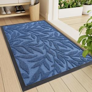 imageSmiry Front Door Mat Indoor Outdoor Entrance Heavy Duty Natural Rubber Trap Dirt and Moisture NonSlip Doormats Low Profile Easy Clean Patio Porch Entryway Mat 295x17 Ocean BlueBlue